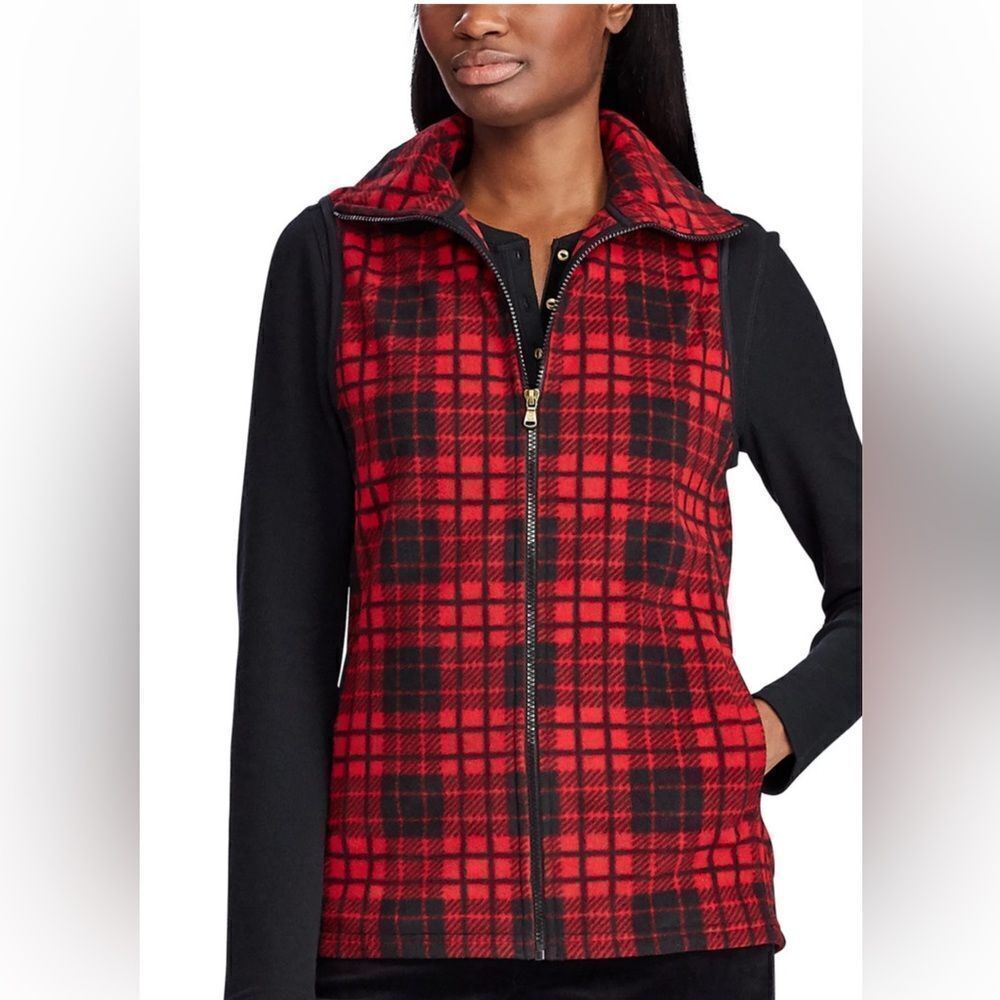 CHAPS Red/black Plaid Fleece Vest, full zip size 2XL